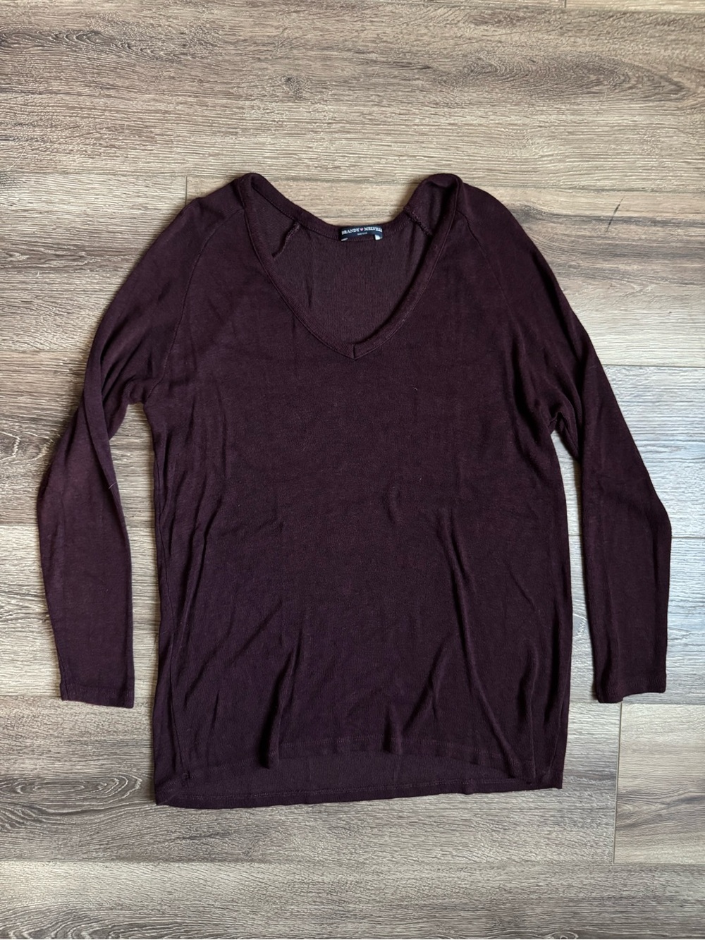 Brandy Melville V-Neck Long Sleeve Shirt, Heathered Maroon